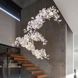 Ceramic Gingko Leaf Chandelier Luxury Branch Pendant Light Gold and White