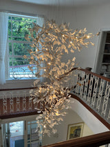 Ceramic Gingko Leaf Chandelier Luxury Branch Pendant Light Gold and White