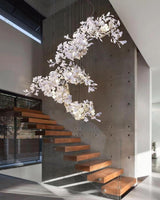 Ceramic Gingko Leaf Chandelier Luxury Branch Pendant Light Gold and White