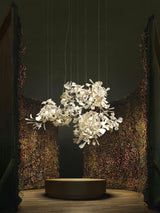 Ceramic Gingko Leaf Chandelier Luxury Branch Pendant Light Gold and White