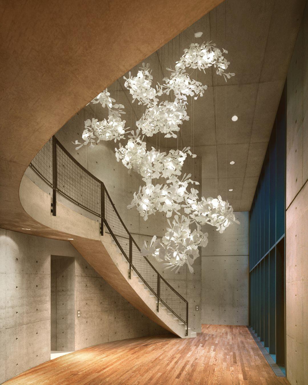 Ceramic Gingko Leaf Chandelier Luxury Branch Pendant Light Gold and White