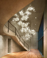 Ceramic Gingko Leaf Chandelier Luxury Branch Pendant Light Gold and White