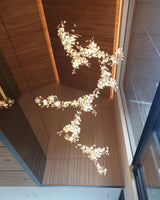 Ceramic Gingko Leaf Chandelier Luxury Branch Pendant Light Gold and White