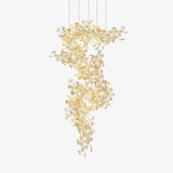 Ceramic Gingko Leaf Chandelier Luxury Branch Pendant Light Gold and White