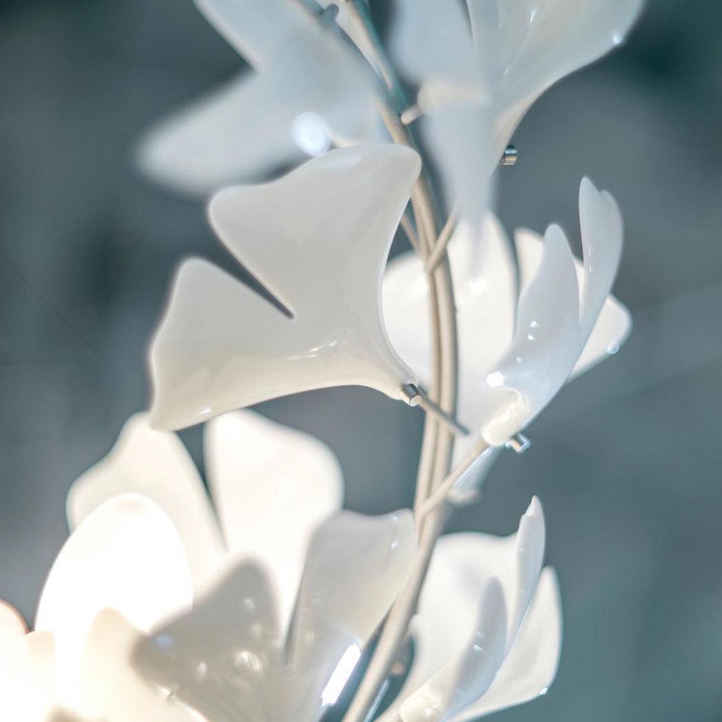 Ceramic Gingko Leaf Chandelier Luxury Branch Pendant Light Gold and White