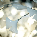 Ceramic Gingko Leaf Chandelier Luxury Branch Pendant Light Gold and White
