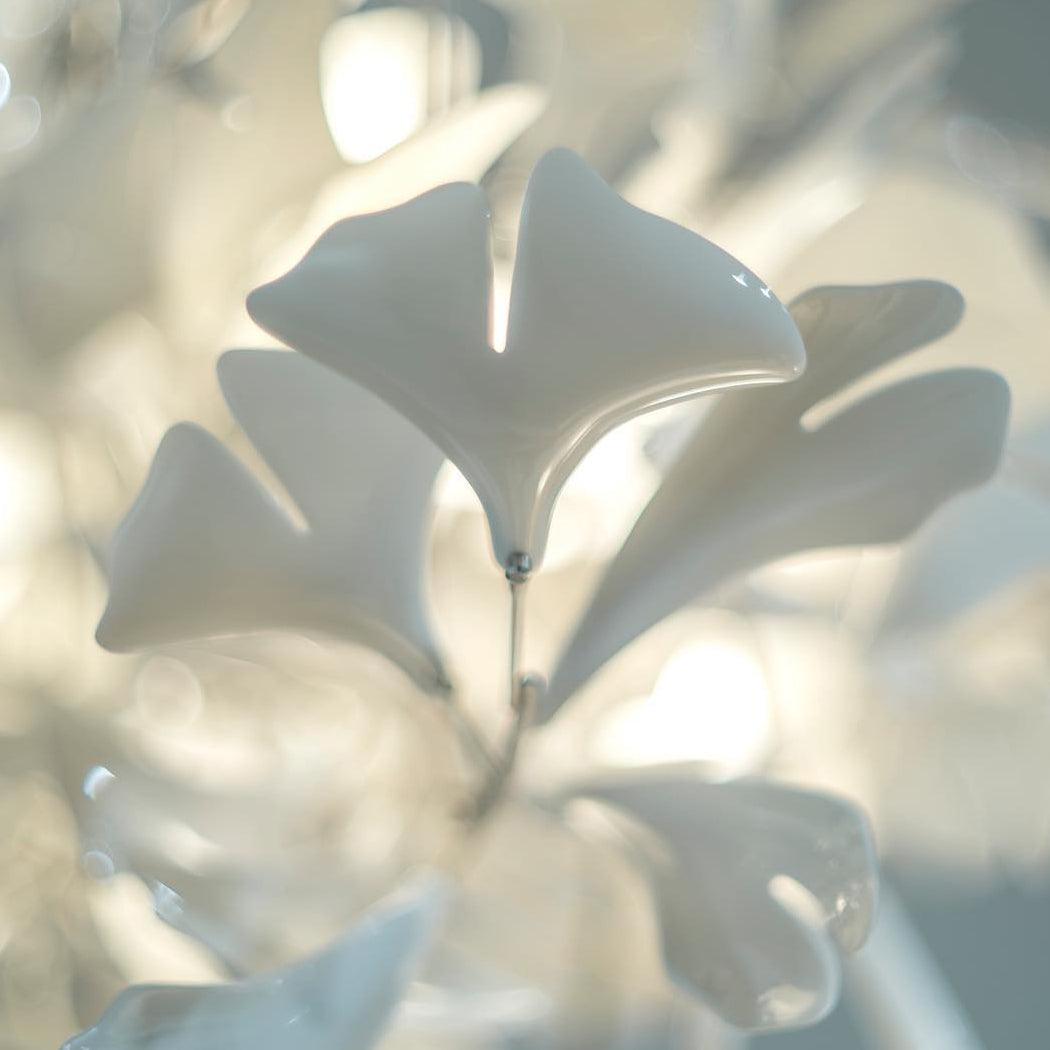 Ceramic Gingko Leaf Chandelier Luxury Branch Pendant Light Gold and White
