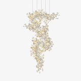 Ceramic Gingko Leaf Chandelier Luxury Branch Pendant Light Gold and White