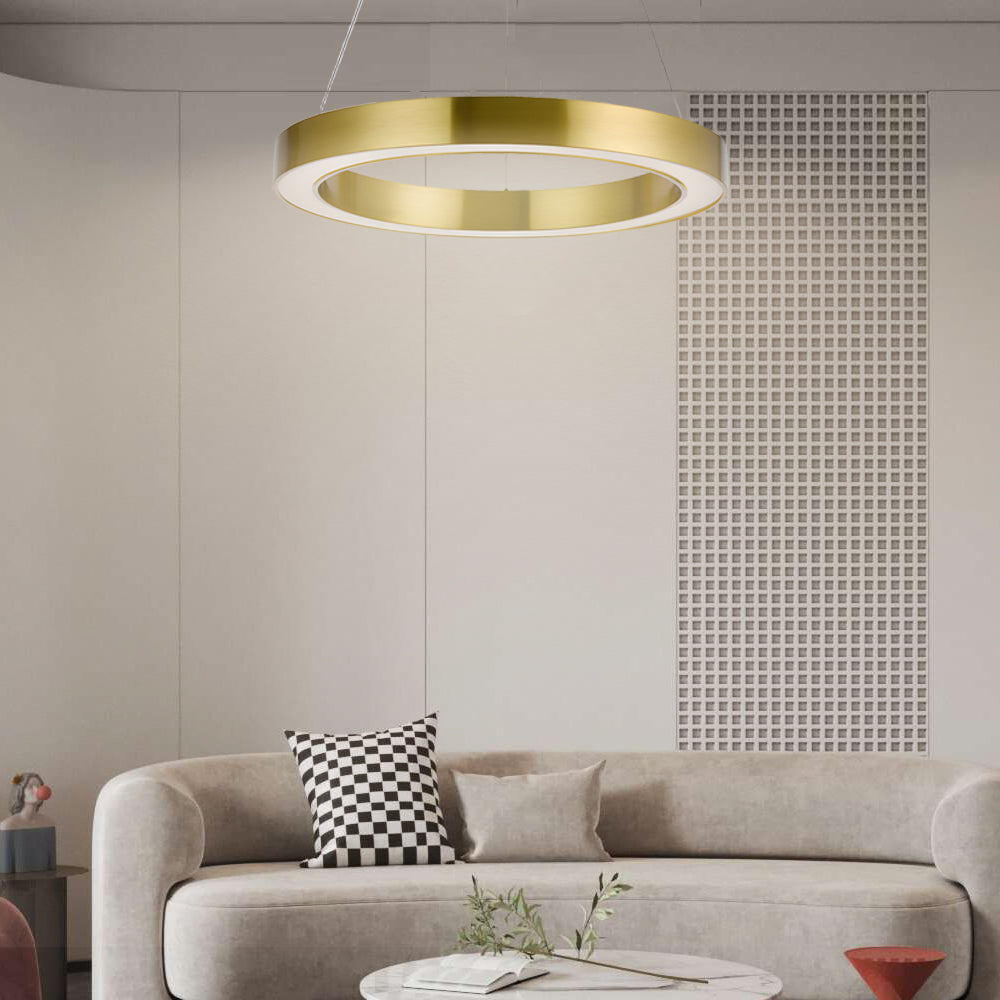 Champagne Gold Ring Shaped LED Pendant Light Modern Luxury Minimalist Ceiling Fixture