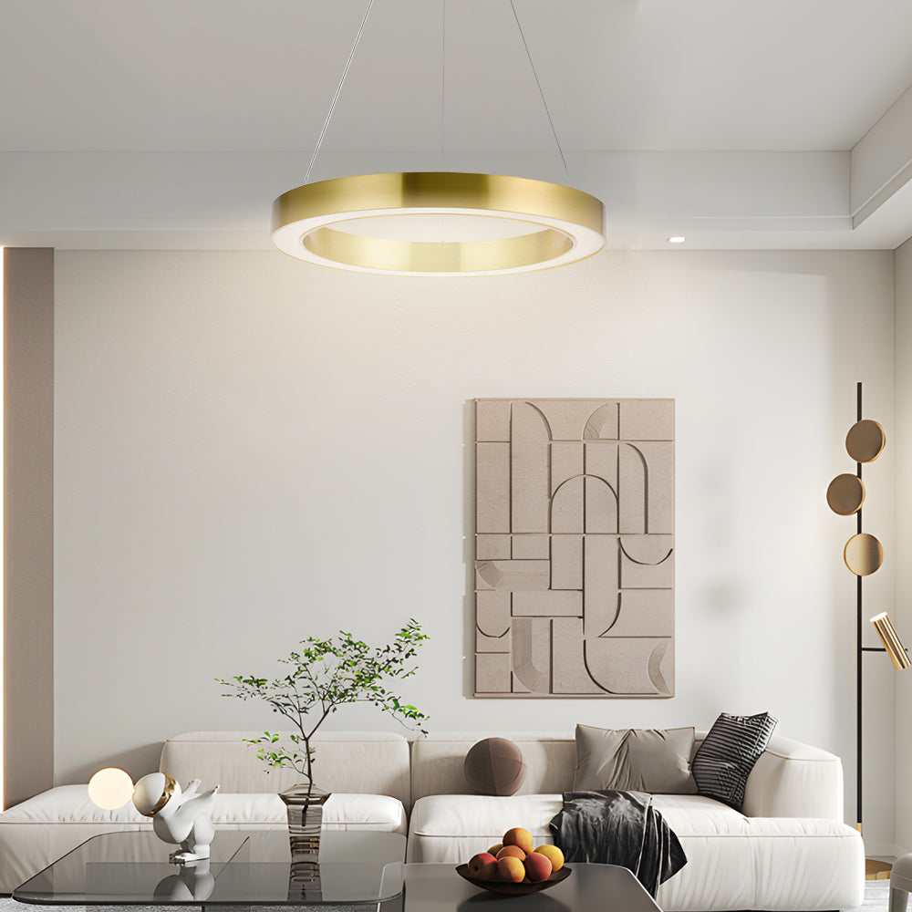 Champagne Gold Ring Shaped LED Pendant Light Modern Luxury Minimalist Ceiling Fixture