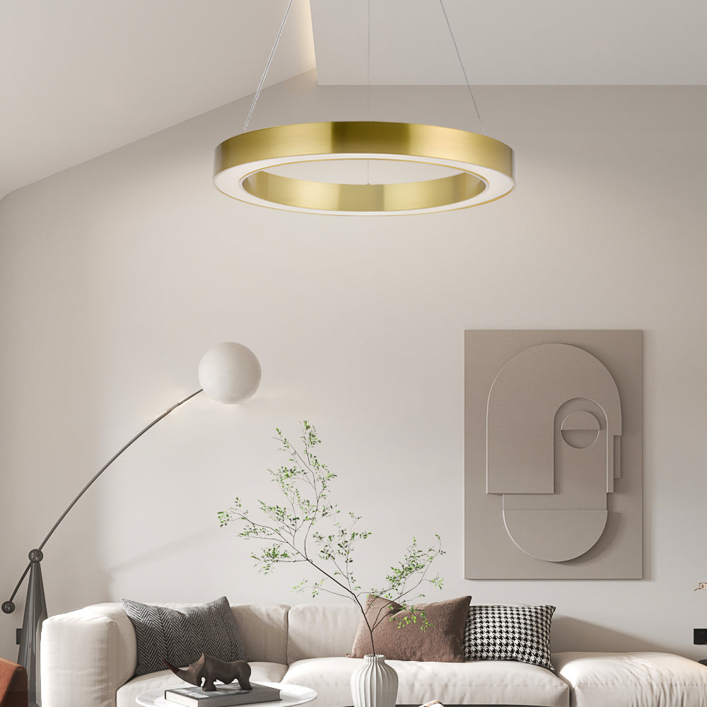 Champagne Gold Ring Shaped LED Pendant Light Modern Luxury Minimalist Ceiling Fixture