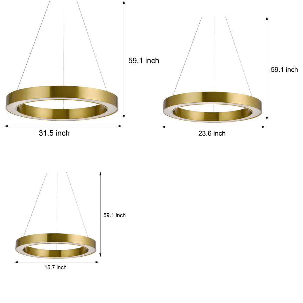 Champagne Gold Ring Shaped LED Pendant Light Modern Luxury Minimalist Ceiling Fixture