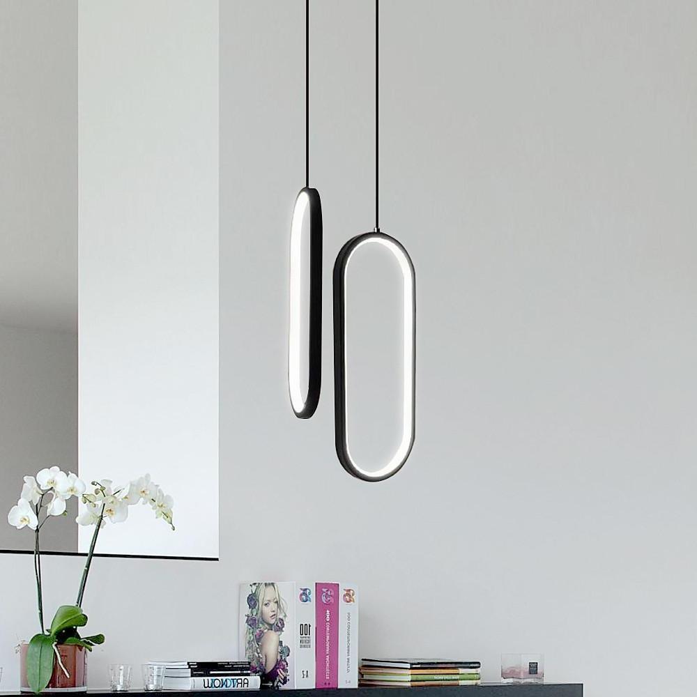 Chic Rounded Rectangle LED Pendant Lamp Adjustable Modern Hanging Ceiling Light for Dining Room