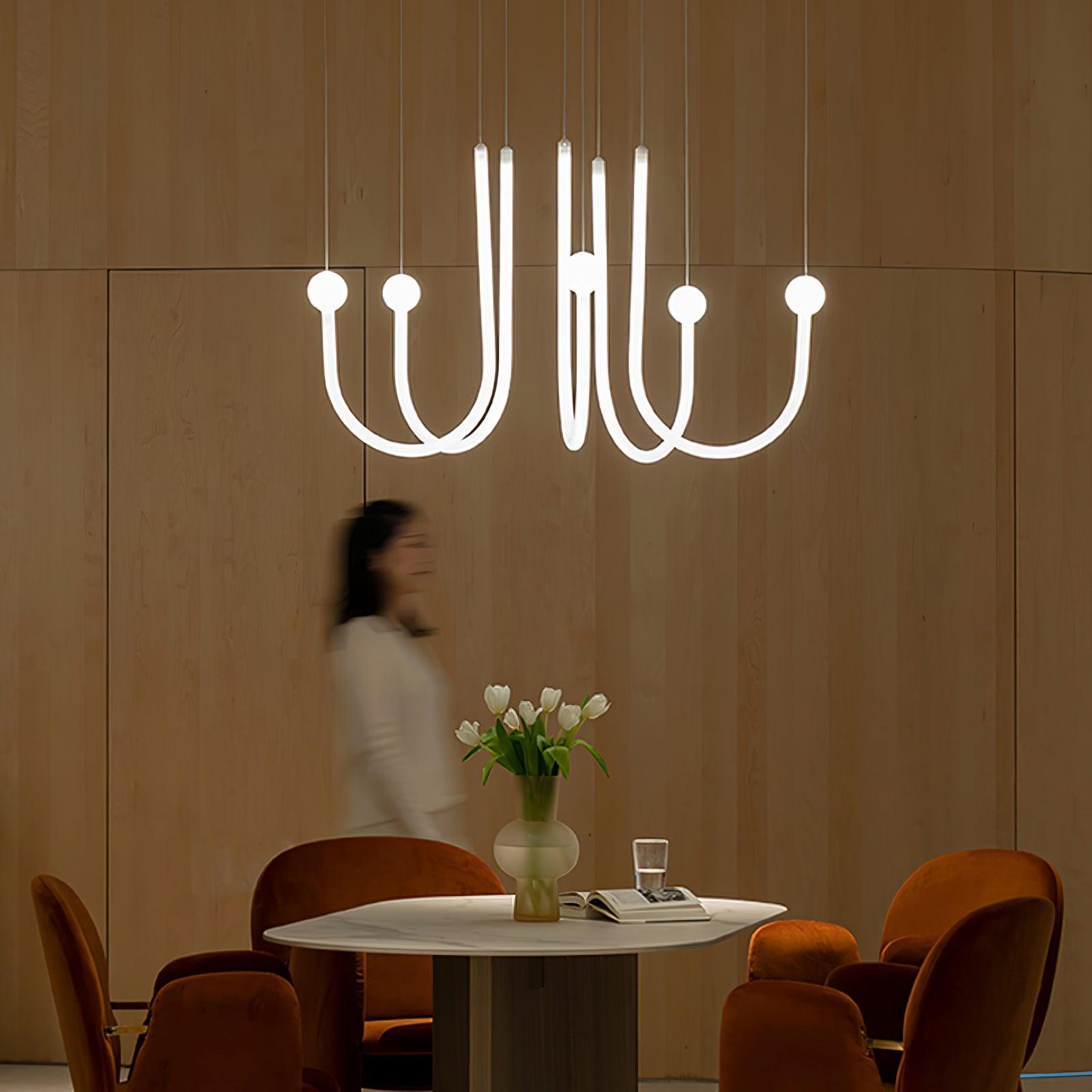 Chord Point Modern Minimalist Geometric LED Pendant Light Large White Hanging Ceiling Fixture