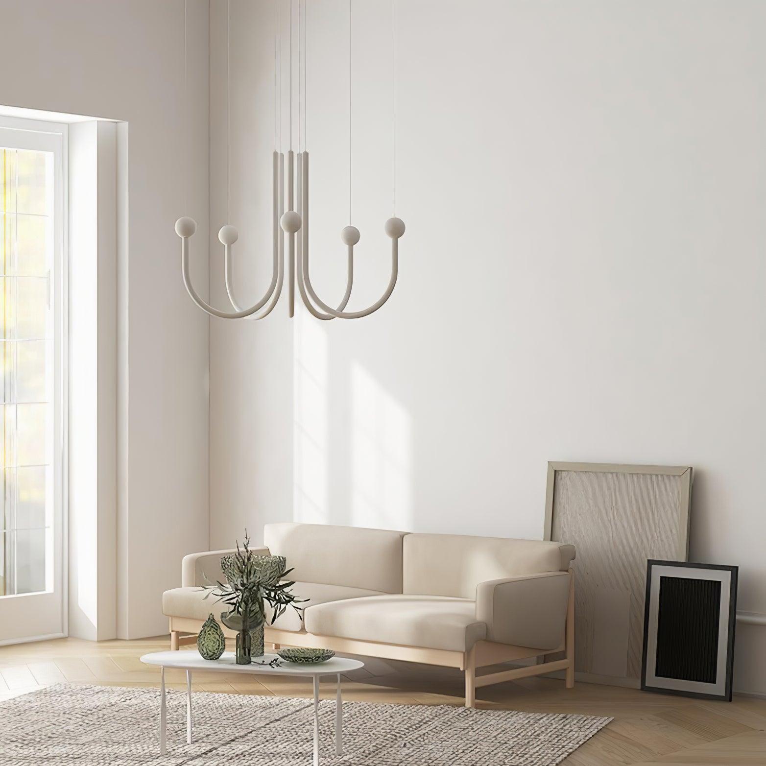 Chord Point Modern Minimalist Geometric LED Pendant Light Large White Hanging Ceiling Fixture