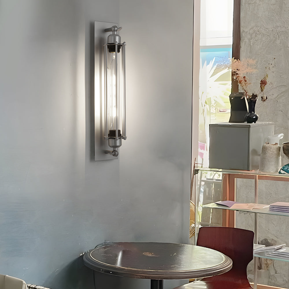 Chrome Industrial Flute Iron Wall Sconce Vintage Glass Tube Single Light Fixture