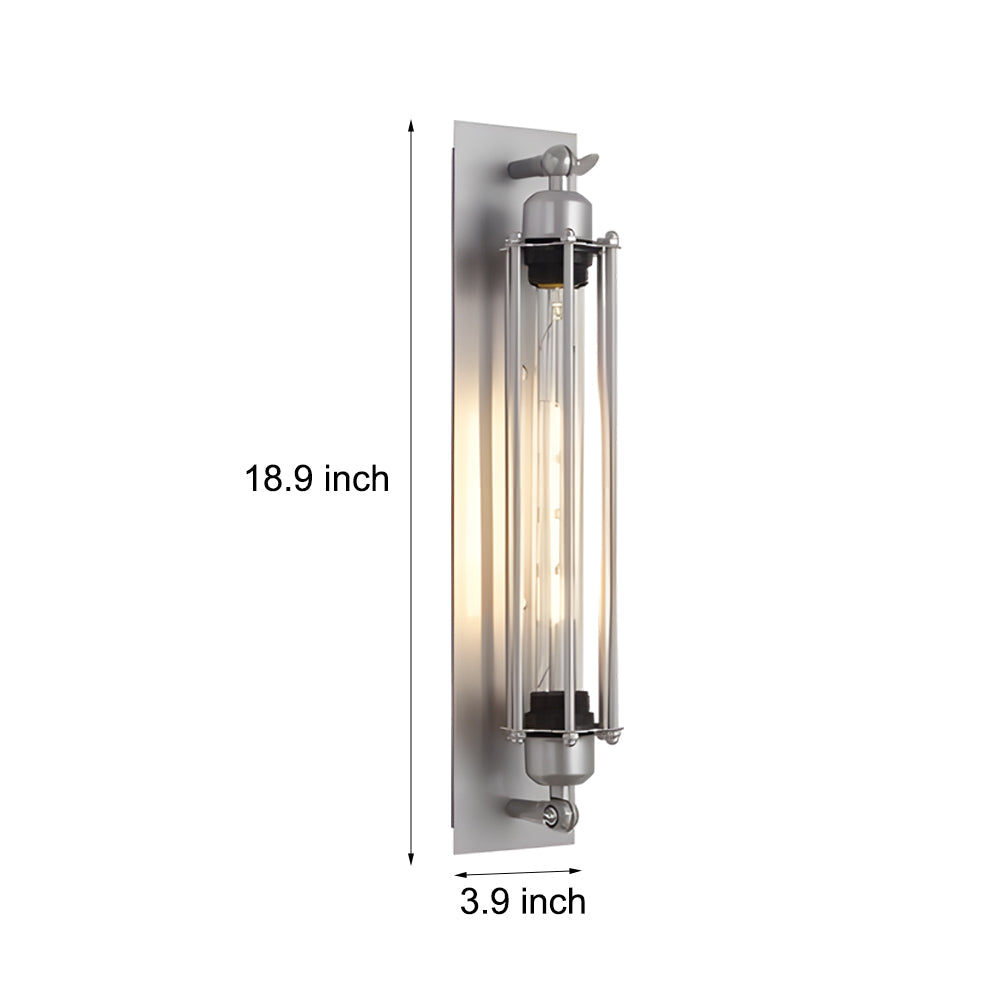 Chrome Industrial Flute Iron Wall Sconce Vintage Glass Tube Single Light Fixture