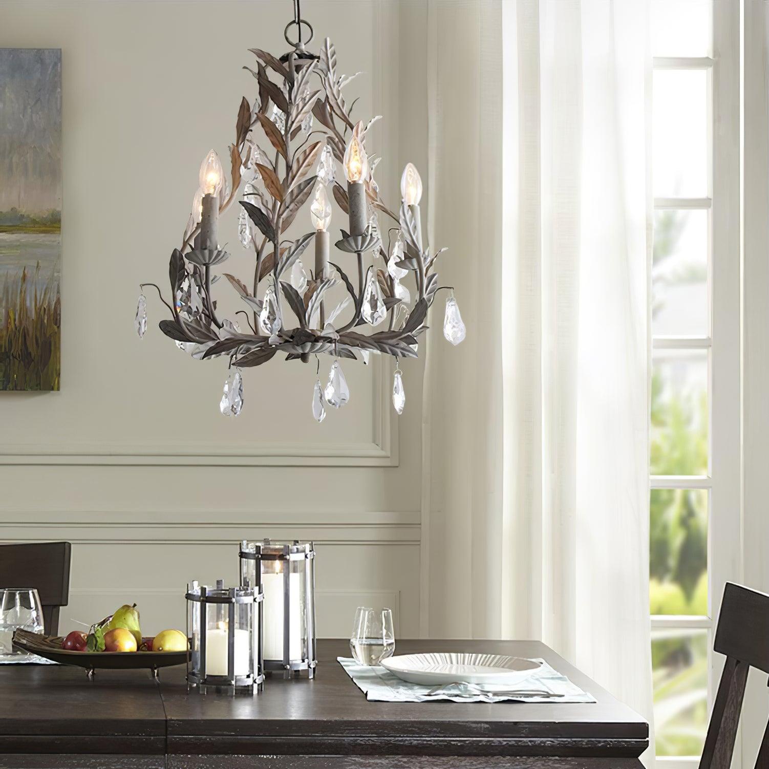 Circeo Organic Foliage Crystal Pendant Light Elegant Metal and Glass Chandelier for Living Room