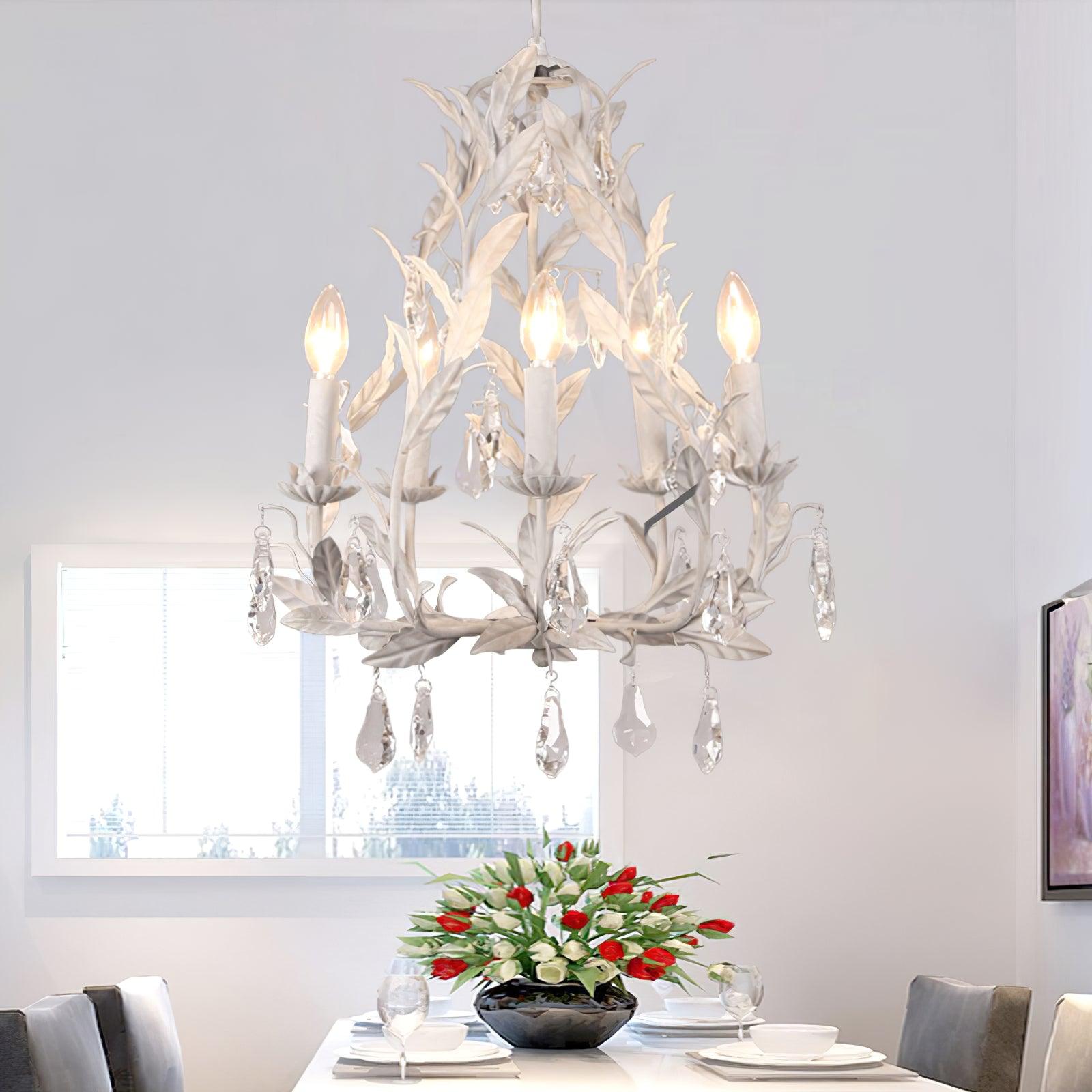 Circeo Organic Foliage Crystal Pendant Light Elegant Metal and Glass Chandelier for Living Room