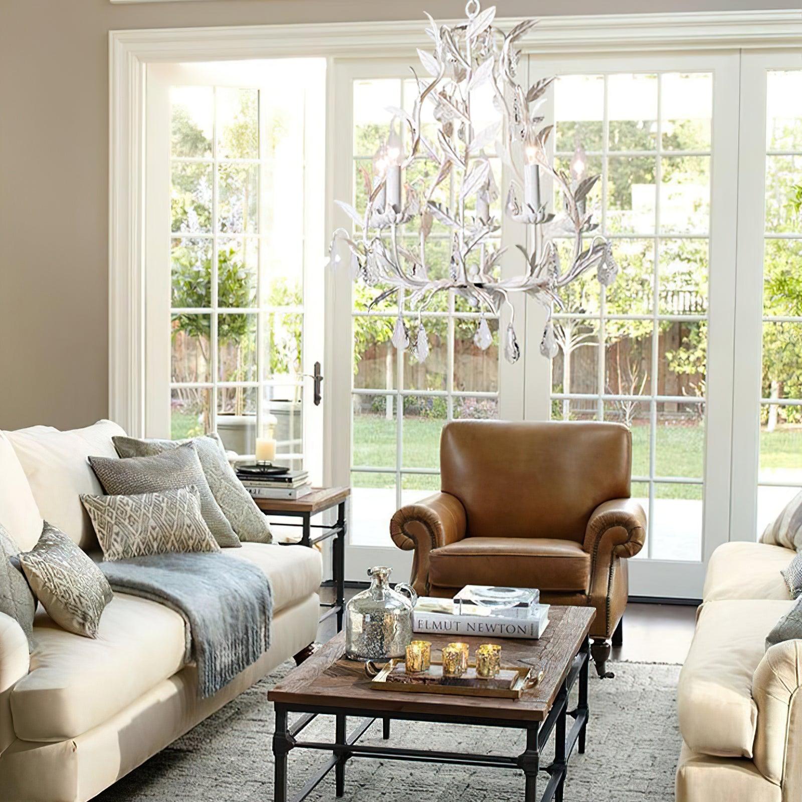 Circeo Organic Foliage Crystal Pendant Light Elegant Metal and Glass Chandelier for Living Room
