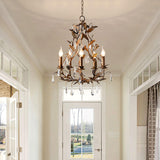 Circeo Organic Foliage Crystal Pendant Light Elegant Metal and Glass Chandelier for Living Room