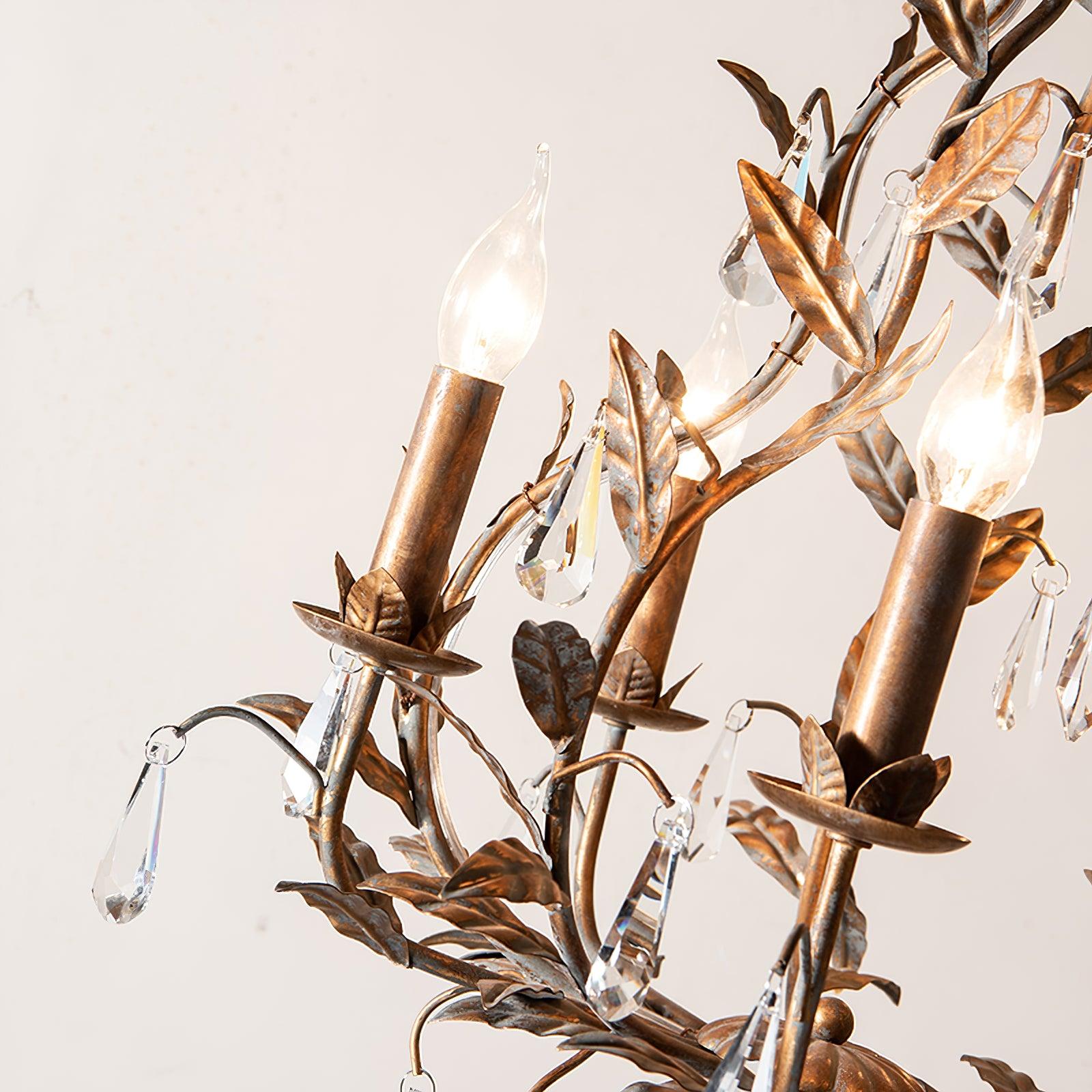 Circeo Organic Foliage Crystal Pendant Light Elegant Metal and Glass Chandelier for Living Room