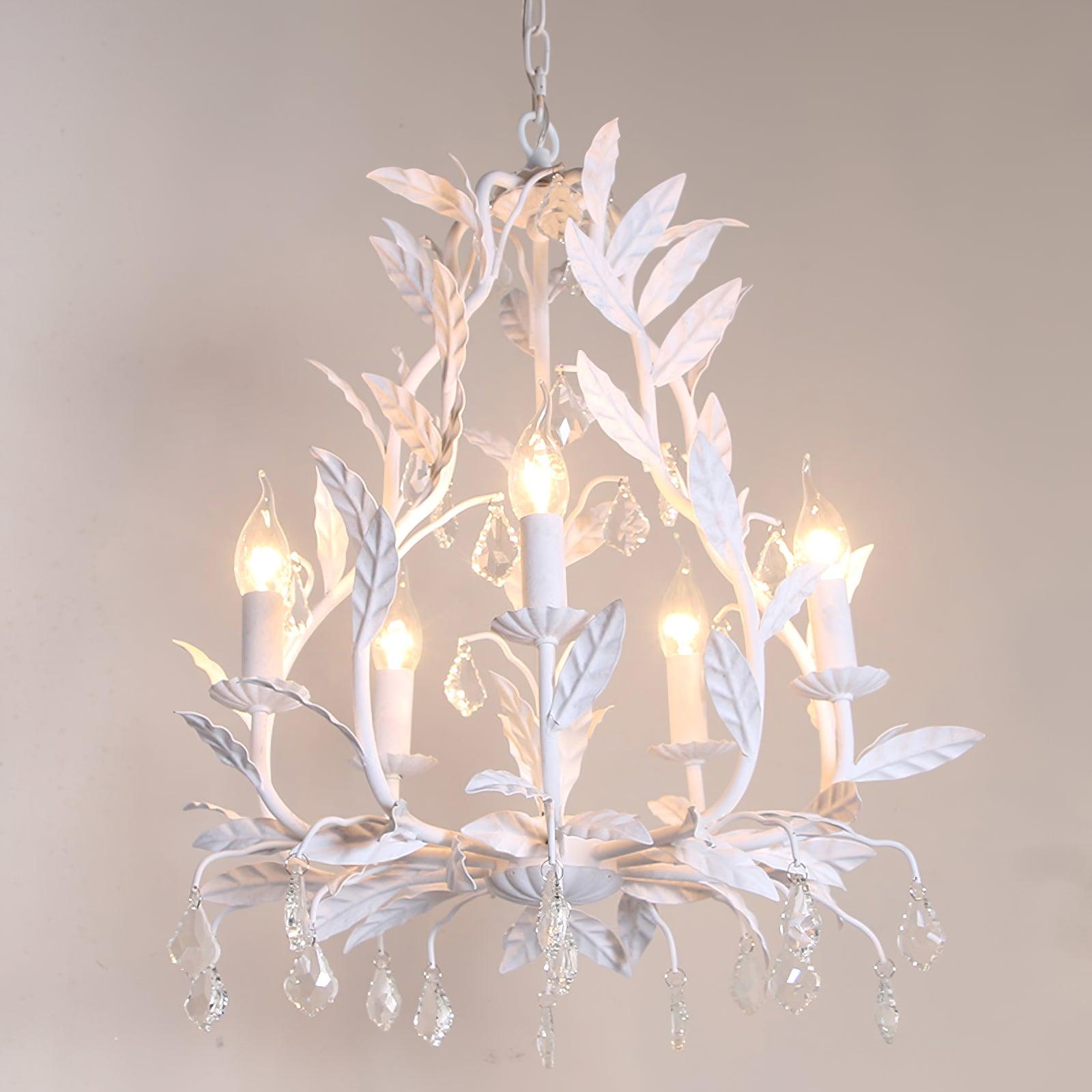 Circeo Organic Foliage Crystal Pendant Light Elegant Metal and Glass Chandelier for Living Room