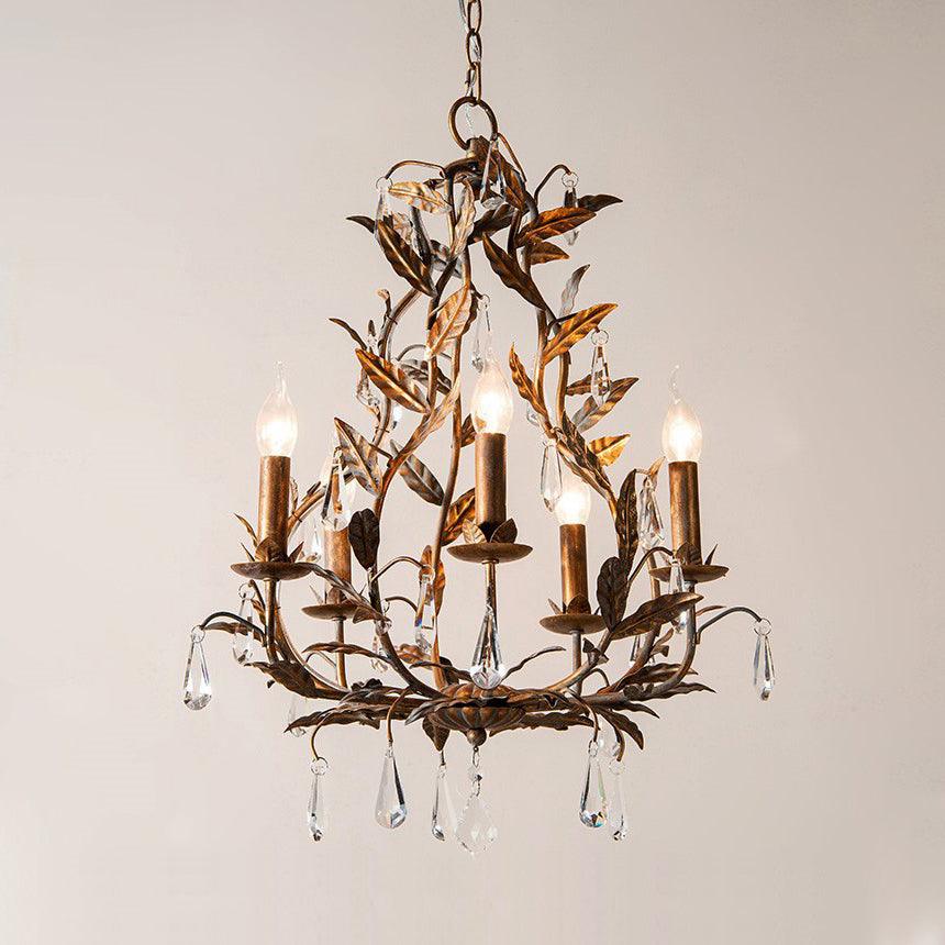 Circeo Organic Foliage Crystal Pendant Light Elegant Metal and Glass Chandelier for Living Room