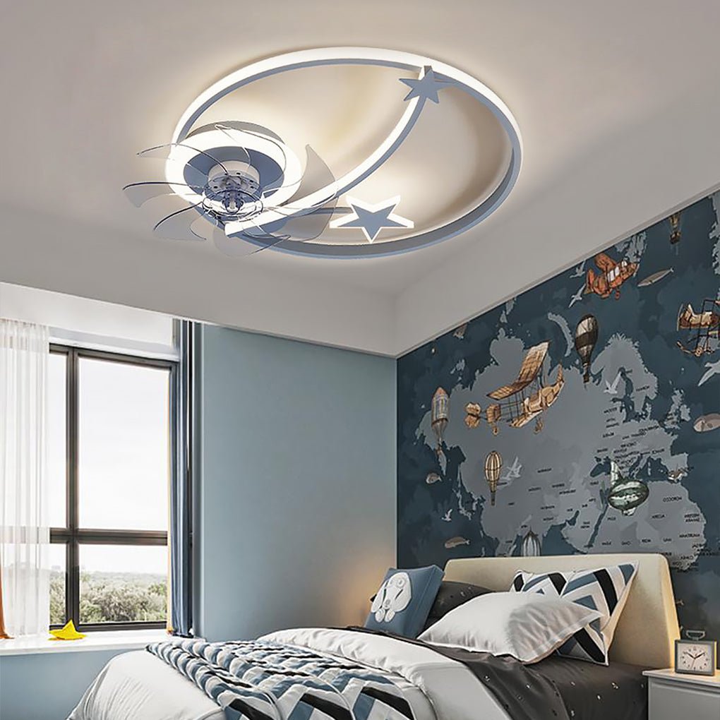 Modern Star Shaped Flush Mount Ceiling Fan with Lights and Remote Control for Kids Nursery