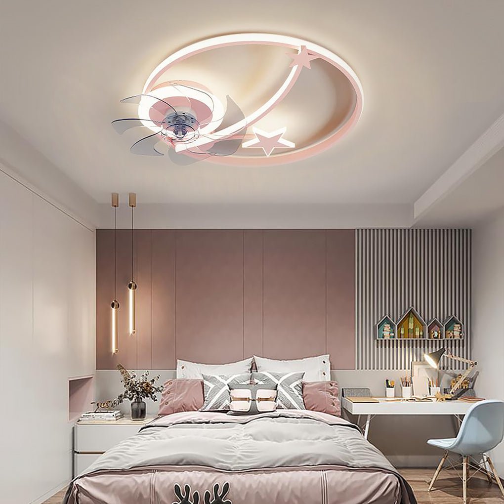 Modern Star Shaped Flush Mount Ceiling Fan with Lights and Remote Control for Kids Nursery