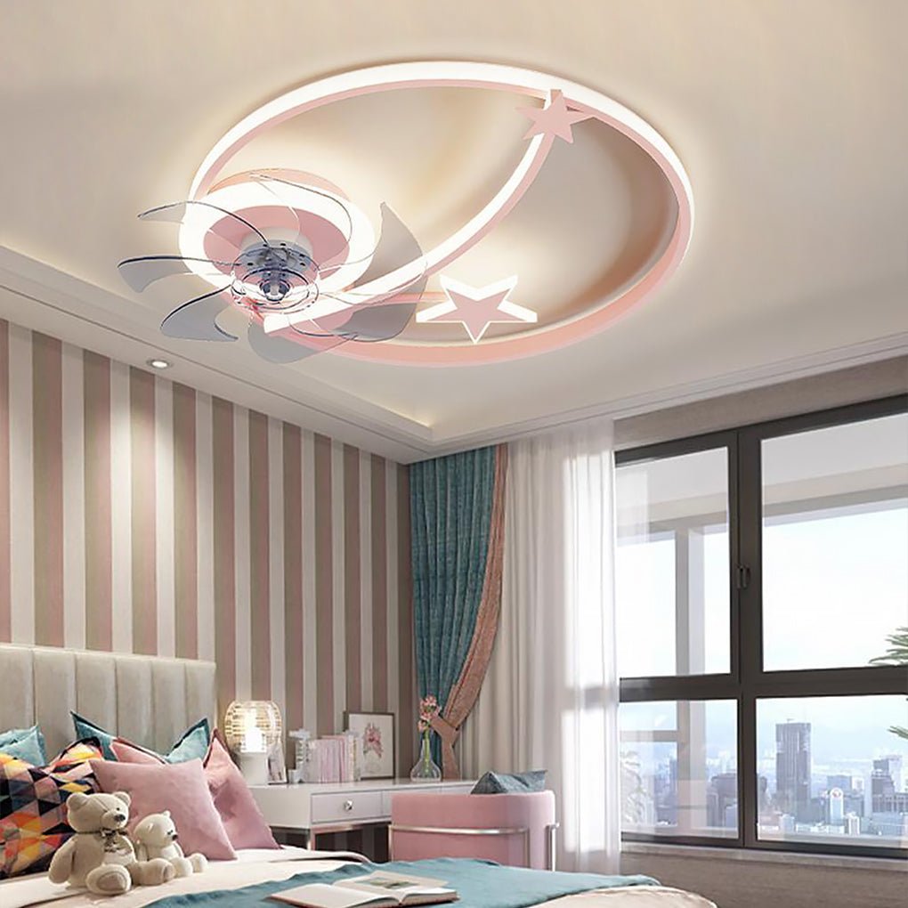 Modern Star Shaped Flush Mount Ceiling Fan with Lights and Remote Control for Kids Nursery