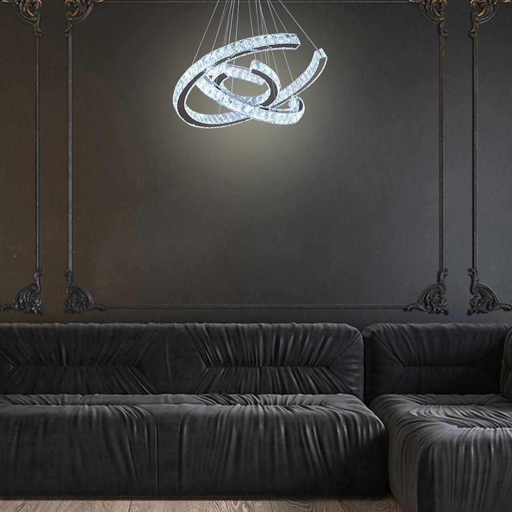 Modern Wave Crystal LED Flush Mount Ceiling Light Stainless Steel Fixture for Dining Room