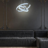 Modern Wave Crystal LED Flush Mount Ceiling Light Stainless Steel Fixture for Dining Room
