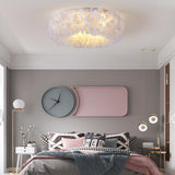 Modern Round Feather LED Flush Mount Ceiling Light for Bedroom and Nursery