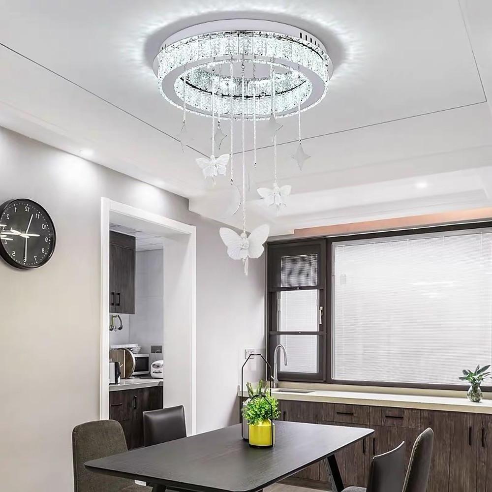 Modern Circular LED Crystal Chandelier Flush Mount Ceiling Light for Luxury Interior Spaces