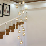 Cognac Glass Globe Long Chandelier Modern Adjustable Staircase Pendant Lighting for High Ceiling