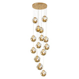 Cognac Glass Globe Long Chandelier Modern Adjustable Staircase Pendant Lighting for High Ceiling