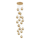Cognac Glass Globe Long Chandelier Modern Adjustable Staircase Pendant Lighting for High Ceiling