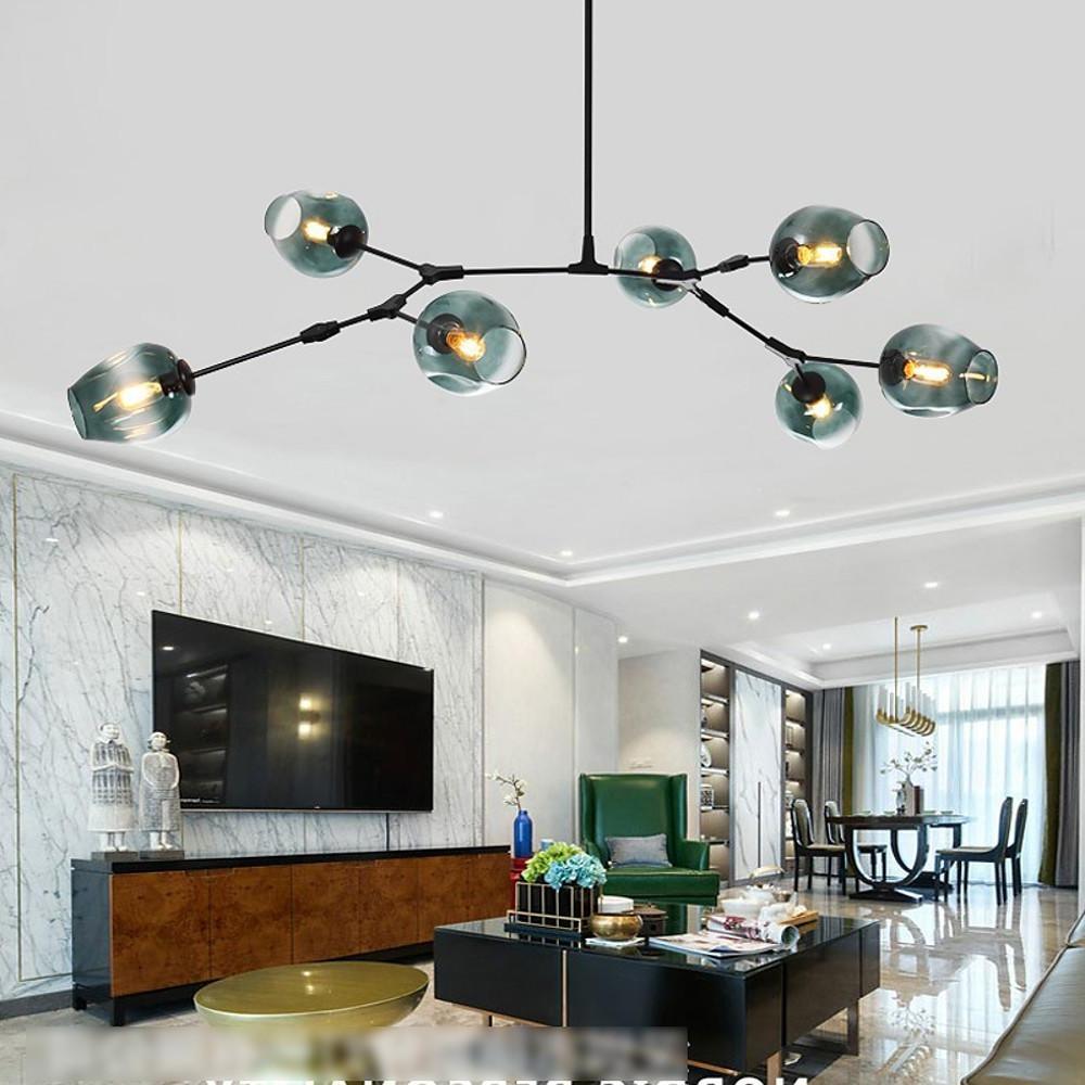 Colorful Glass Globe Sputnik Chandelier Modern Industrial Pendant Lighting for Dining Room and Bedroom