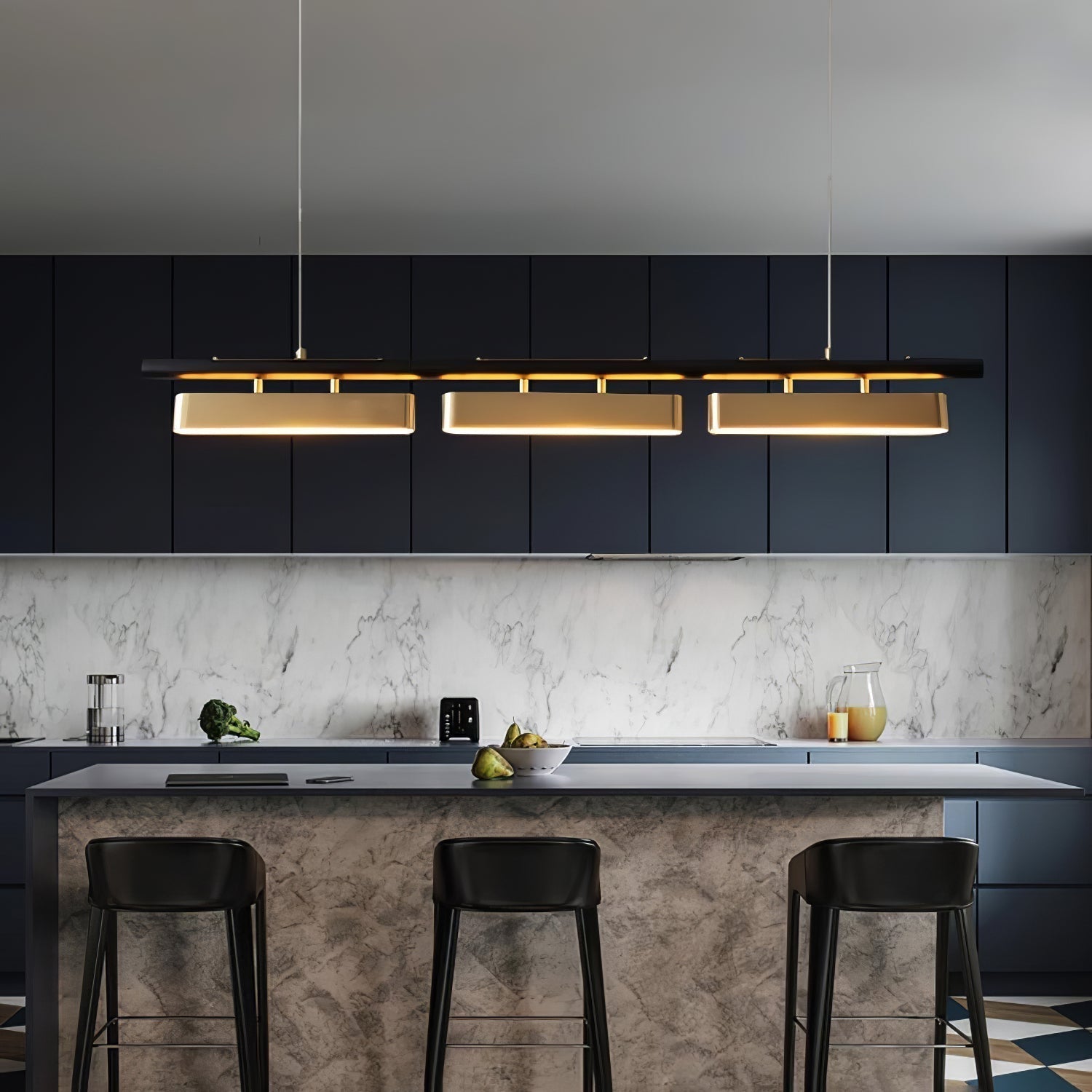 Colt Modern Linear Brass Pendant Light with Integrated LED for Kitchen Island