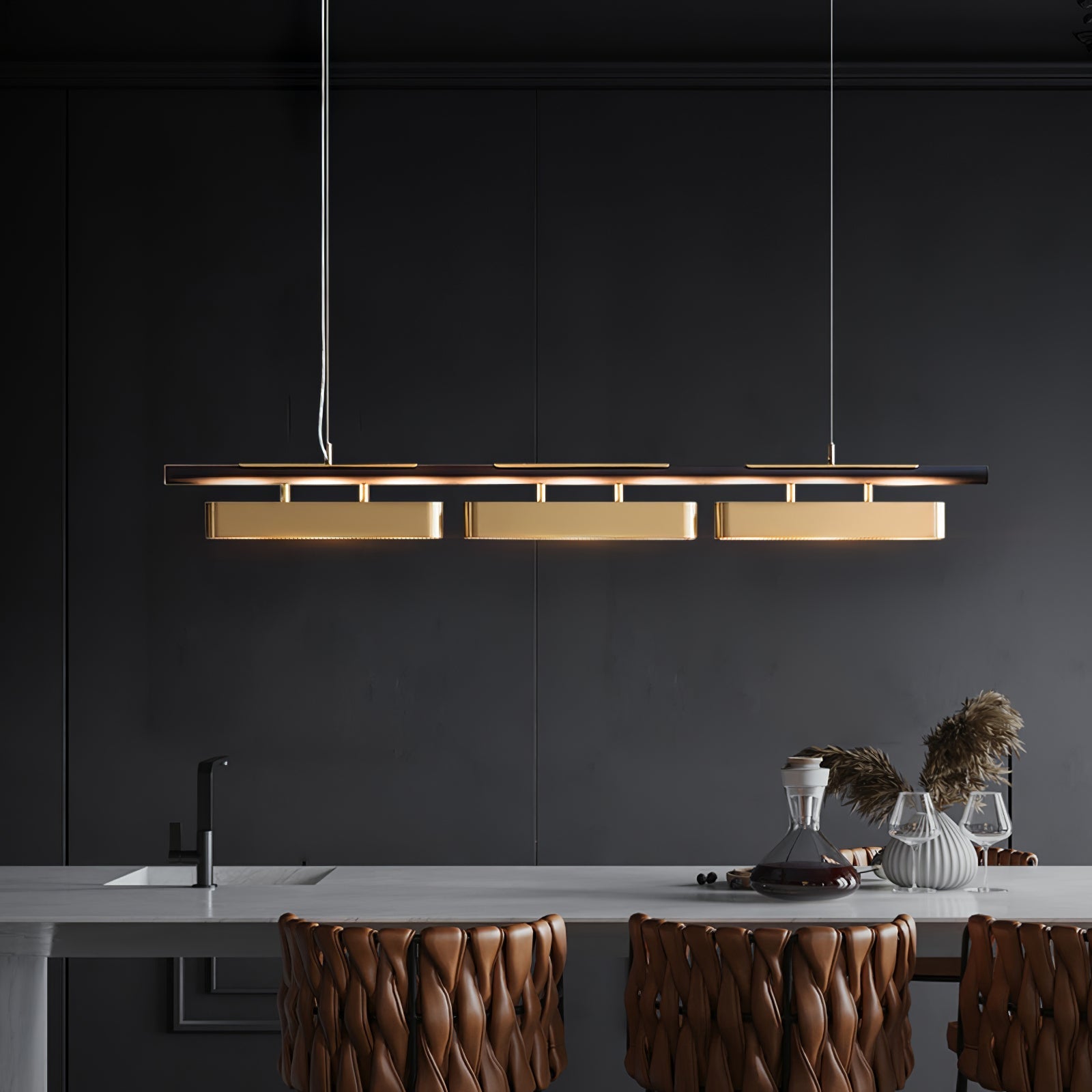 Colt Modern Linear Brass Pendant Light with Integrated LED for Kitchen Island