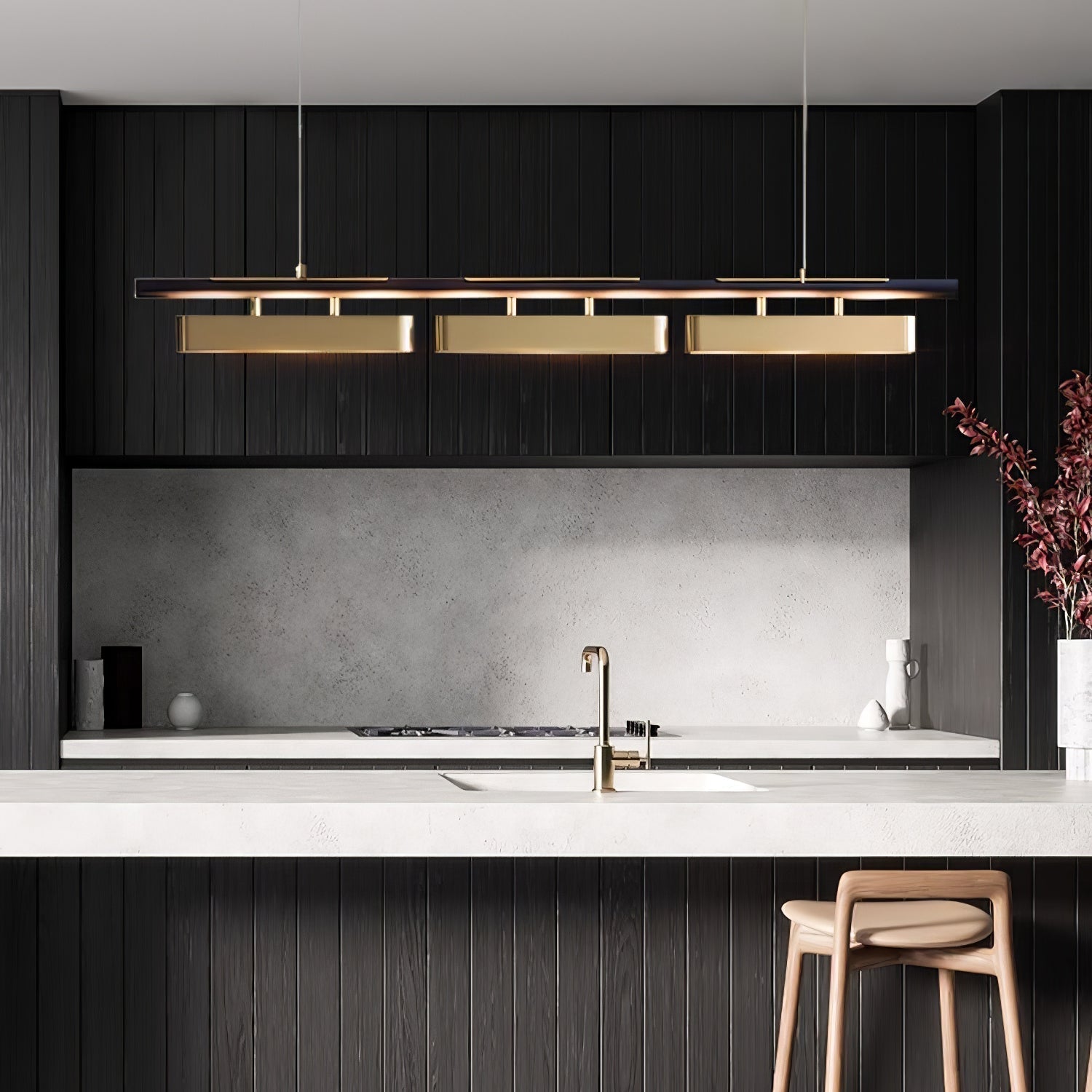Colt Modern Linear Brass Pendant Light with Integrated LED for Kitchen Island