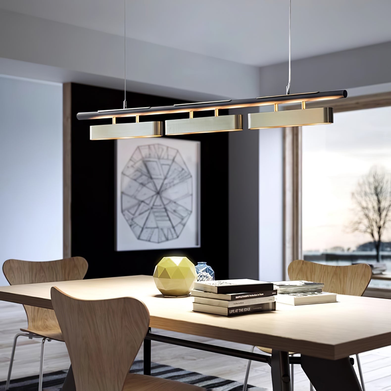 Colt Modern Linear Brass Pendant Light with Integrated LED for Kitchen Island