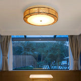 Modern Burlywood Wicker Flush Mount Ceiling Light Fixture for Low Profile Spaces