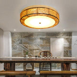 Modern Burlywood Wicker Flush Mount Ceiling Light Fixture for Low Profile Spaces