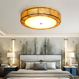 Modern Burlywood Wicker Flush Mount Ceiling Light Fixture for Low Profile Spaces