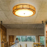 Modern Burlywood Wicker Flush Mount Ceiling Light Fixture for Low Profile Spaces