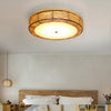 Modern Burlywood Wicker Flush Mount Ceiling Light Fixture for Low Profile Spaces