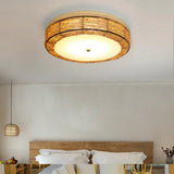 Modern Burlywood Wicker Flush Mount Ceiling Light Fixture for Low Profile Spaces