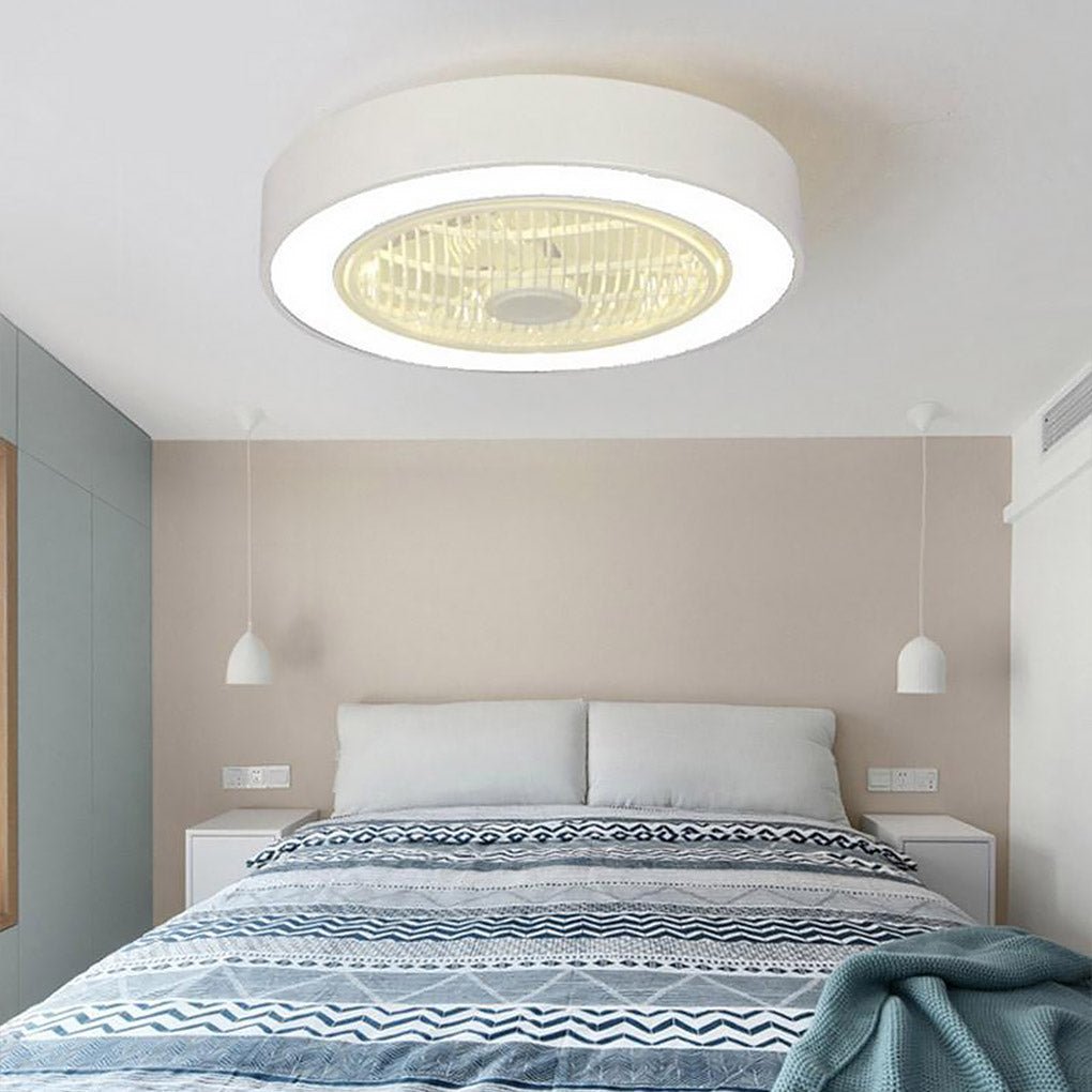 Compact Round Flush Mount Bladeless Ceiling Fan with LED Lights and Five Speed Remote